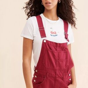 Free People Cherry Red Denim Overalls